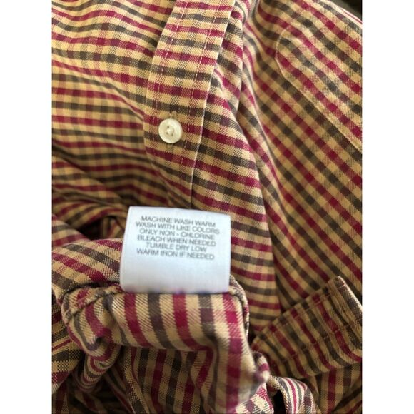 Cremieux Micro Gingham Check Button Down Shirt Reds Greens Browns Rustic Size M - Picture 3 of 10